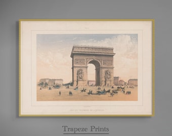Vintage Paris Arc de Triomphe Painting Downloadable Digital Print | Antique Drawing Parisian Architecture Bohemian Download Colorful | 204