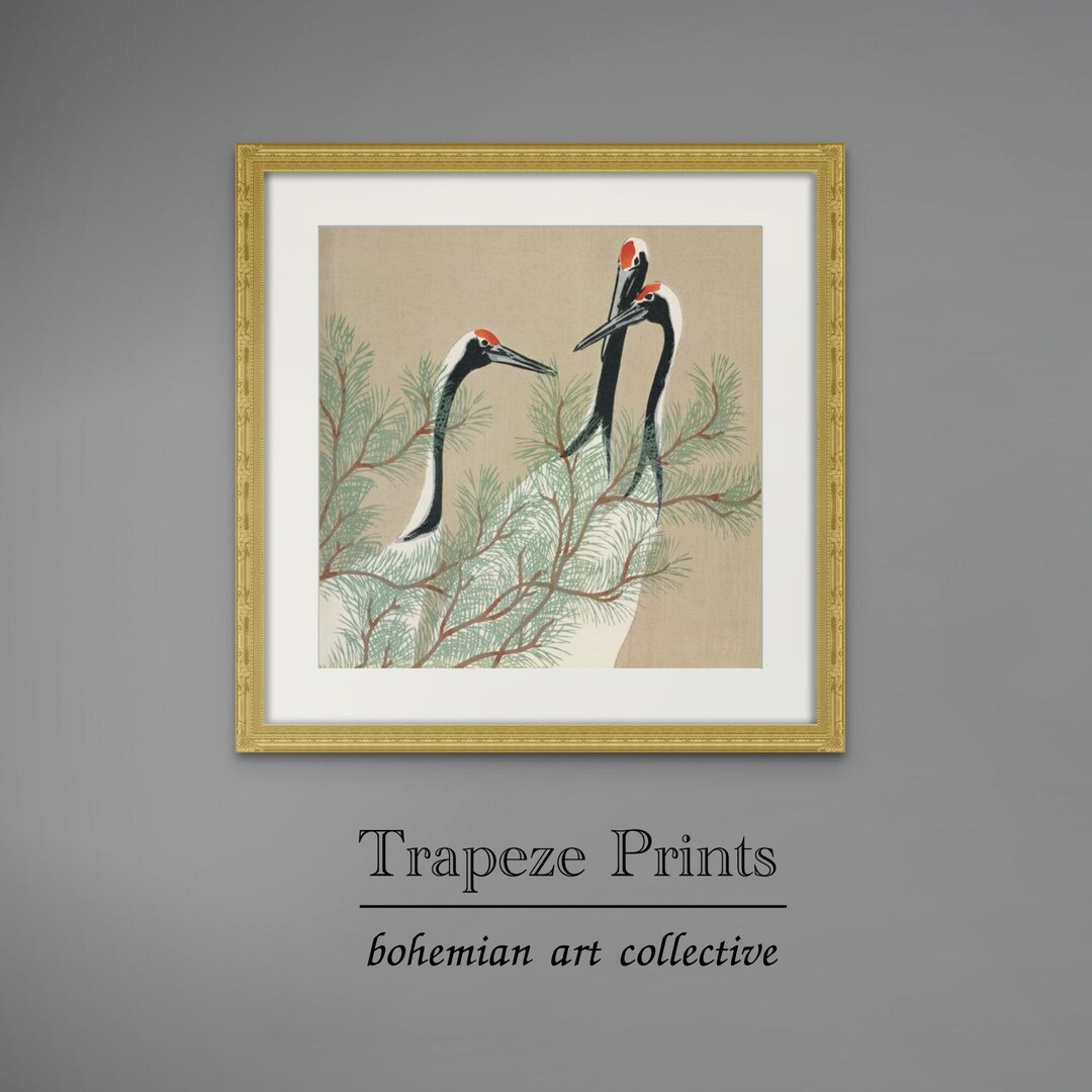 Vintage Japanese Crane Wall Art Antique Bird Print Digital PRINTABLE