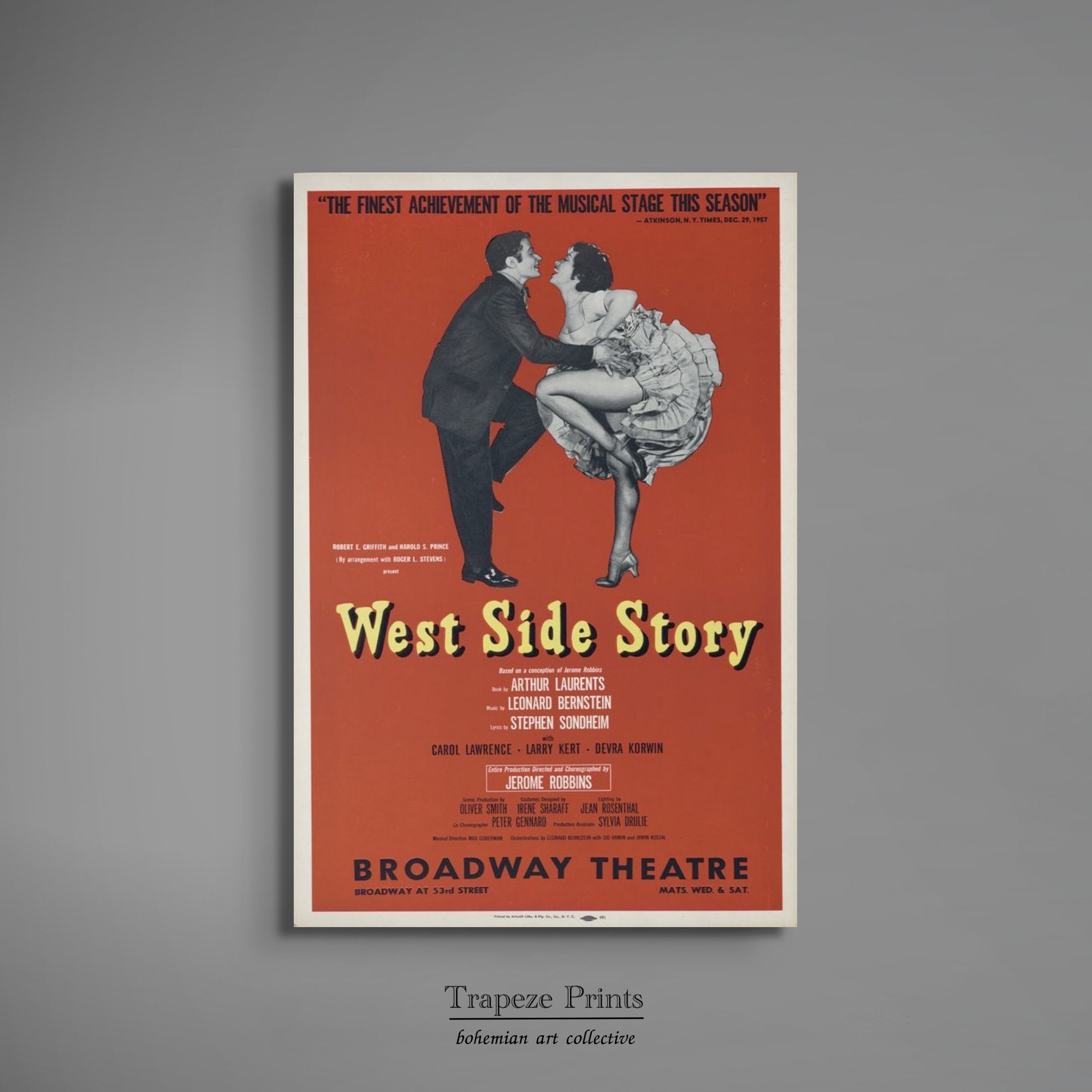 Vintage 1958 West Side Story Broadway Theatre Poster Etsy UK