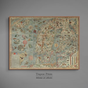 Mapa del mundo antiguo Descarga digital Impresión / Vintage Náutica Marina Fantasía Globo Criaturas descargables Mapas Magna Carta Boho Dibujo / 163