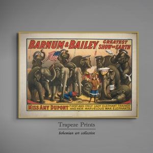 Vintage Barnum & Bailey Zirkus Elefanten Kleines Poster | Antike Werbe-Kunst | Boho Dekor | DRUCKBARE Digital Download | 92