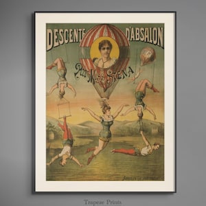 Vintage Circus Poster Downloadable Wall Art | Antique Trapeze Acrobat Carnival Digital Download Printable Artwork Acrobats Posters | 193