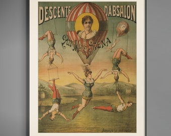 Vintage Old Circus Acrobats Poster. Trapeze Acrobatic Performance ...