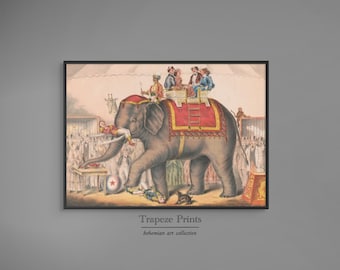 Poster da circo vintage scaricabile arte murale / Elefante antico Acrobat Carnevale Download digitale Stampabile Arte Acrobati Poster / 401