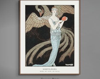 Vintage Art Deco Lady Fashion Flapper Downloadable Print | Antique 1920s Fashion Peacock Bird Boho Bohemian Art Digital Download | 165