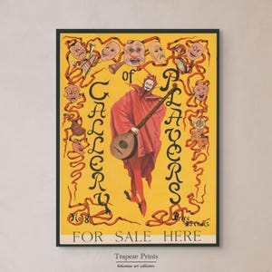 Vintage Halloween Devil Poster Print | Antique 1800-1900s Spooky Digital Download | Deco Nouveau Advert | Satan Downloadable Wall Art | 271