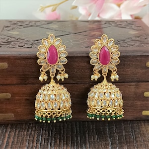 Vergoldete CZ Jhumki Ohrringe: Indischer Brautschmuck