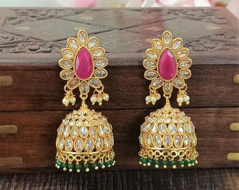 Gold Plated CZ Jhumki Earrings: Indian Bridal Jewelry
