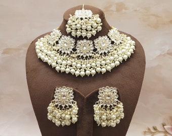 Conjunto de joyería nupcial Kundan: collar y pendientes de boda india