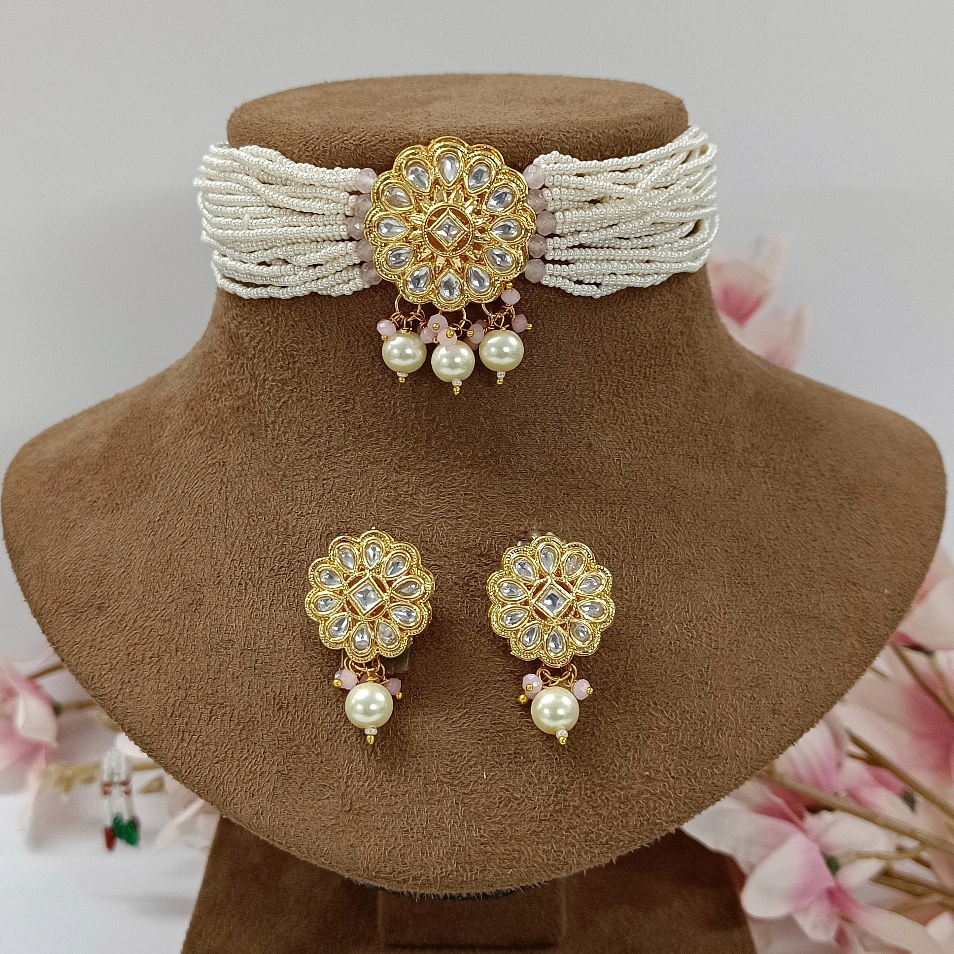 Pearl and shop kundan choker