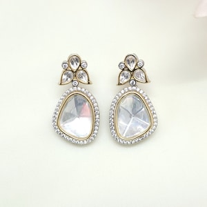 Polki Stud Earrings / Silver-Gold Kundan Stud Earrings / Small Kundan Earrings / Celebrity Inspired Earrings / Silver Polki Stud Earrings