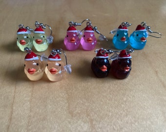 Pendientes de pato Navidad Santa Hat Rojo Verde Rosa Azul Amarillo Patos festivos