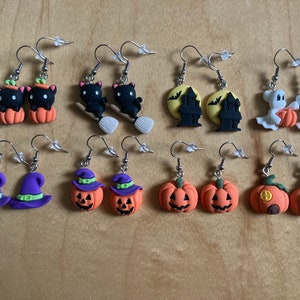 Halloween Earrings Handmade Pumpkin Cat Ghost Witch Purple Black Orange Cute