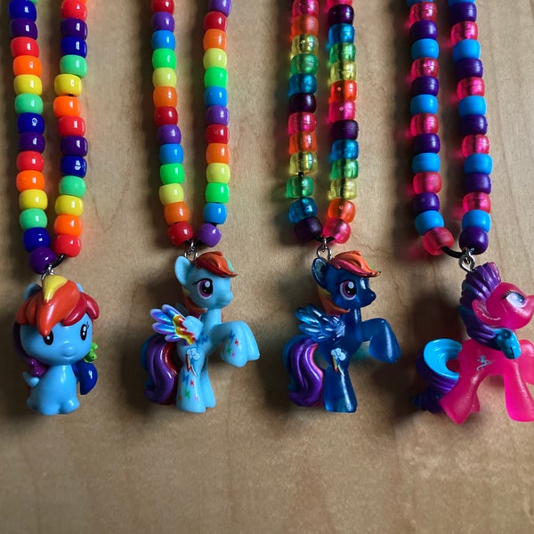 MLP Kandi Necklace Handmade My Little Pony Rainbow Dash Ribbon Wishes Pink Purple Blue Scene Rave