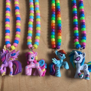 MLP Kandi Necklace My Little Pony Twilight Sparkle Pinkie Pie Rainbow Dash Vinyl Scratch DJ Pon-3 Scene Rave Horse Cute Cartoon Pink