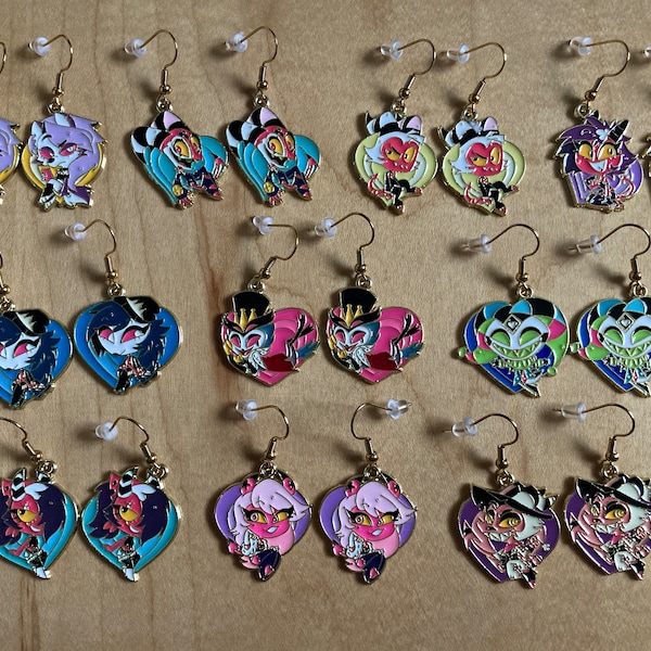 Helluva Boss Earrings Heart Hearts Cartoon Cute Blitzo Loona Fizzarolli Stolas Moxxie