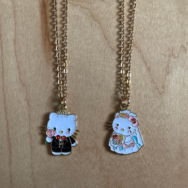 Hello Kitty Necklaces Wedding Cute Dear Daniel Sanrio Matching Necklaces Bride Groom Cat Rose Flower Couple Valentine’s Day