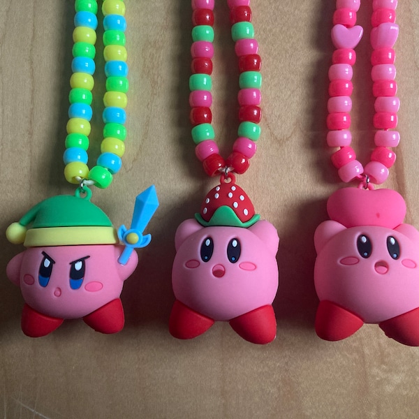 Kirby Kandi Necklace Scene Rave Legend of Zelda Strawberry Heart Video Game Pink Red Green Yellow Blue Cute