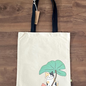 Leaf Cat Organic Canvas Tote Bag, Cute Cotton Tote, Cat tote bag, Cat Lover Gift, Reusable bag, Cute Tote, Leaf Cat Tote, Everyday Bag