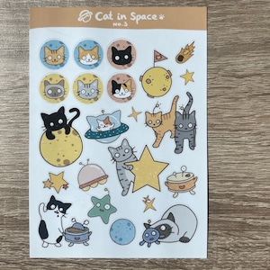 Stickers katten, stickers cute Kitty, stickers kattendagboek, stickers kattendagboek, Bullet Journal-stickers, ruimtestickers, buitenaardse stickers