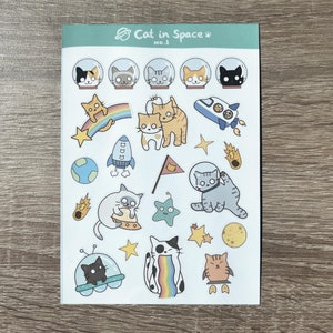 Stickers katten, stickers cute Kitty, stickers kattendagboek, stickers kattendagboek, Bullet Journal-stickers, ruimtestickers, buitenaardse stickers