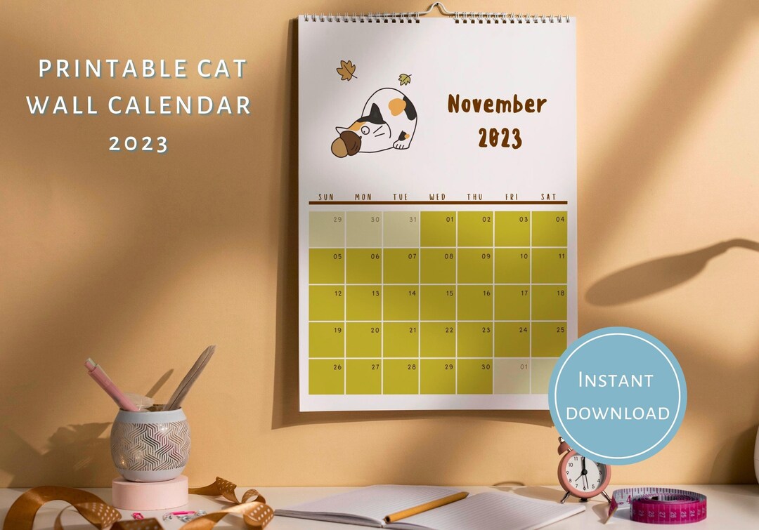 2023 Calendar Printable, Printable Calendar, 2023 Wall Calendar, Cat
