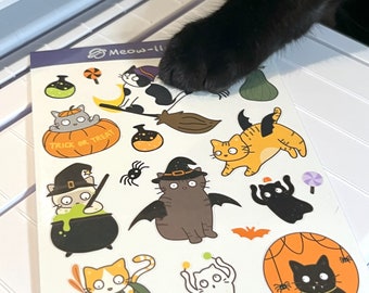 Stickers Halloween katten, leuke Halloween planner stickers, stickers kattendagboek, stickers kattendagboek, stickers zwarte kat, stickers Halloween