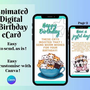 carte d'anniversaire bonne fete chat ecard anime carte virtuelle video editable avec Canva facile