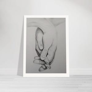 Póster de papel mate con calidad de museo: impresión de manos agarradas en carbón / Regalo de arte mural único