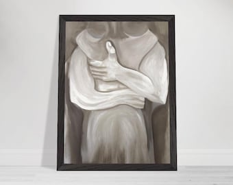 Embracing Love Art Print Abstract Couple Hug Romantic Home Decor