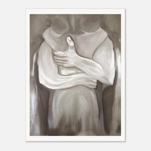 Romantic Abstract Couple Wall Art | Neutral Beige Oil Painting Print | Modern Bedroom & Living Room Decor | Emotional Artwork image 2