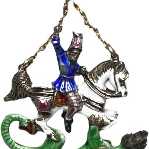 Very Rare Find 1870’s Austro-Hungarian Silver and Enamel Pendant featuring St. George slaying the Mythical Dragon Englands Patron Saint