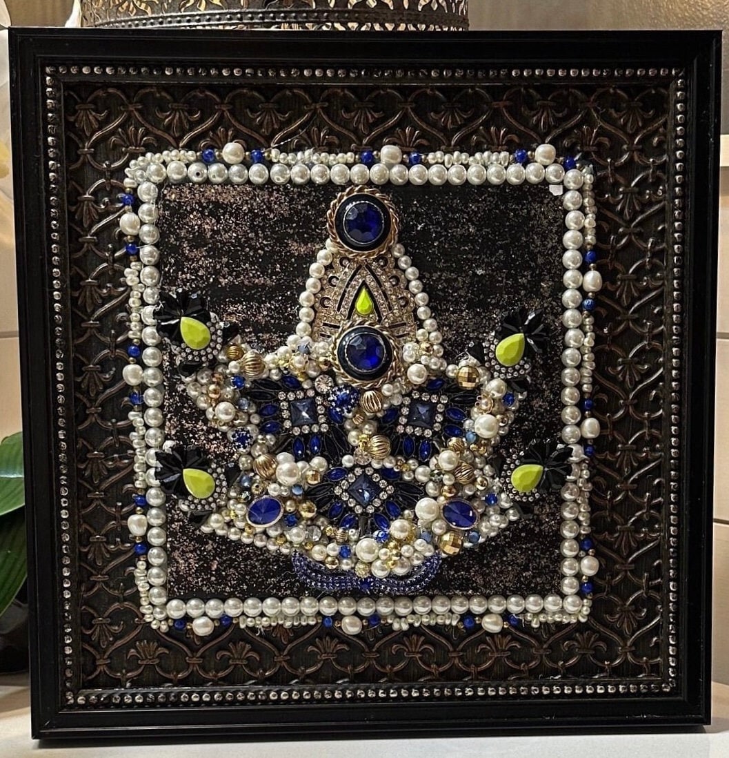Seni Rupa Rhinestone RARE Repurposed Vintage Rhinestone Jewelry Art One of a Kind ! Blues ...