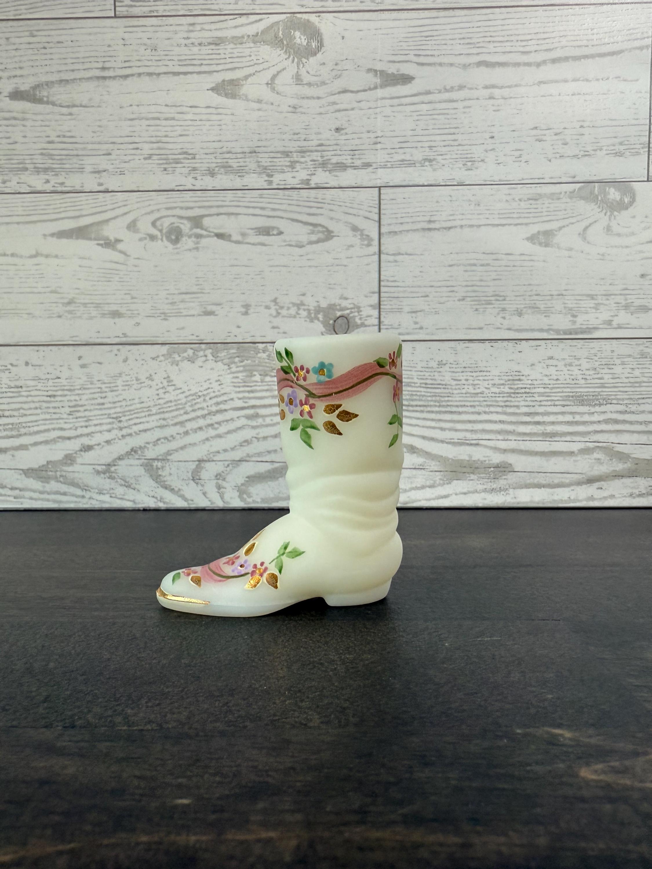 Fenton Ivory Satin Miniature Boot QVC 1994
