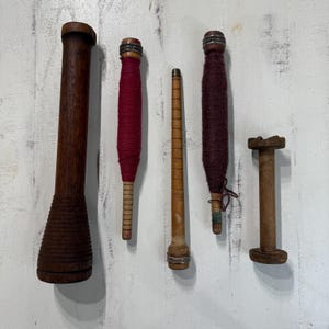 Wooden Textile Spindles & Spools - Set of 5