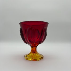 Vintage L.E. Smith Viking Orange Amberina Glass Goblet Pedestal Candy Dish Vase