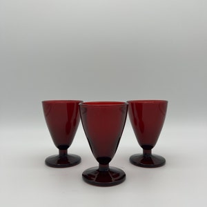 Vintage Retro MCM Anchor Hocking Royal Ruby Red Water Wine Glass - Set of 3
