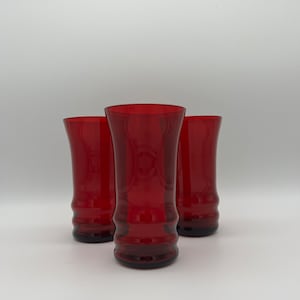 Vintage MCM Retro Ruby Red Glass Tumblers Drinking Glasses Possibly Anchor Hocking - Set of 3