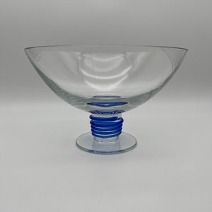 Vintage BLOCK Crystal Serving Bowl Ice Bowl with Blue Twist on Stem (Sasaki Azzuro Blue)