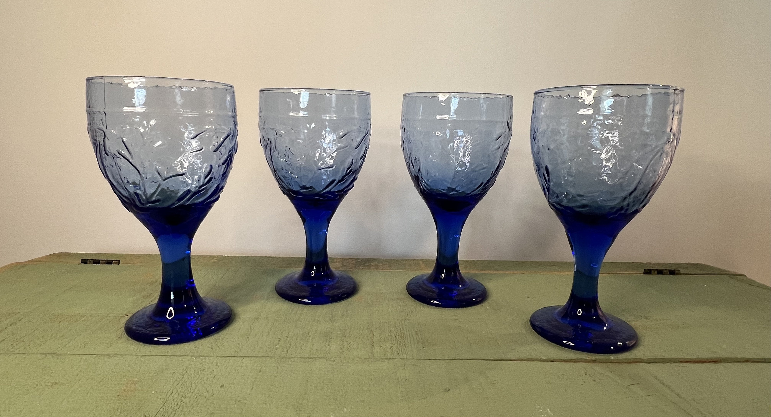 Blue Wine Glasses, Libbey Facets Cobalt, 1980s, Set of 4 - Ruby Lane