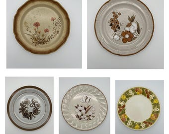 Vintage Stoneware Plates, Mismatched Dinner Plates, Retro Dishes, 70&#39;s Dinnerware, Boho Tableware, Choose A Plate, Mix & Match, Replacements