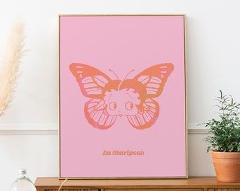 Betty Boop Art, Trendy Retro Wall Art, Retro Trendy Aesthetic Print, Butterfly Print, Mariposa Wall Art, Digital Print, Funky Art, Gifts