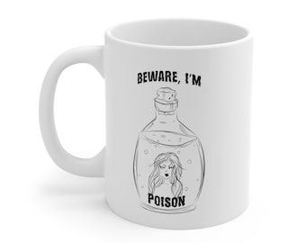 Beware I'm Poison Witches Brew Spooky Season Potion Festive Halloween Ceramic Mug Coffee Mug 11oz Fall Autumn Line Art Nostalgic Gift Mug