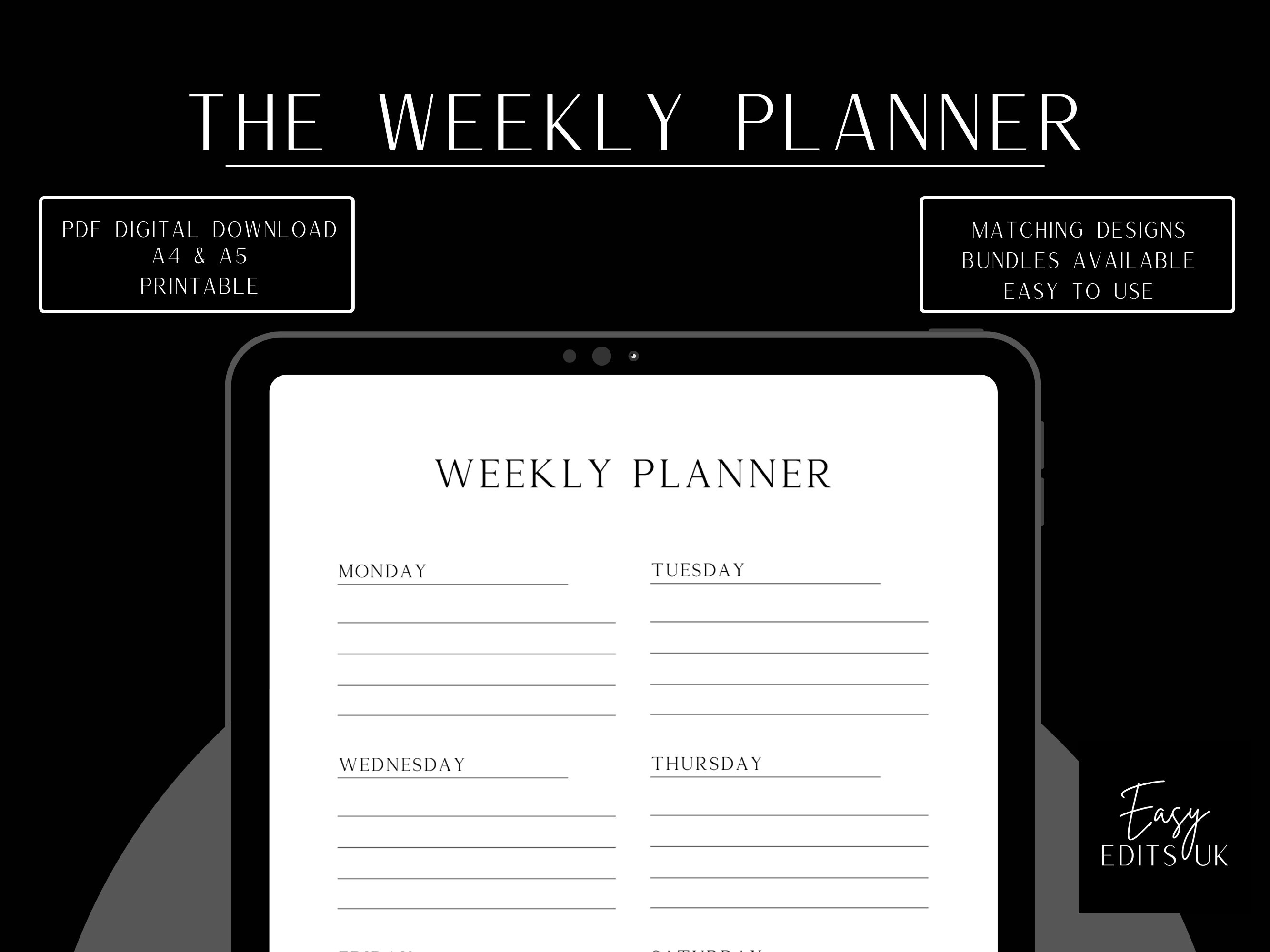 Weekly Planner Printable Minimalist Weekly Schedule Week at a Glance ...