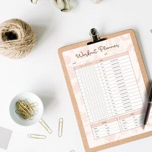 Peach Abstract Watercolor Daily Workout Planner, Daily Fitness Tracker, Workout Planner