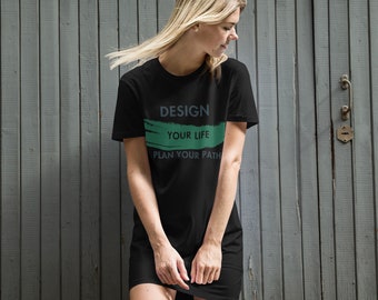 Vestido camiseta de algodão orgânico, modelagem folgada.