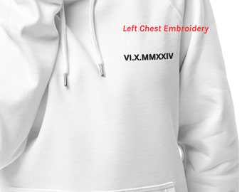 Benutzerdefinierte römische Zahl bestickter Hoodie, Geschenk für Paare, personalisiertes Datum und Initiale für neue Verlobungen, frisch vermähltes Jahrestag