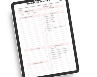 Editable Blog Post Planner, Content Checklist (Digital Download)