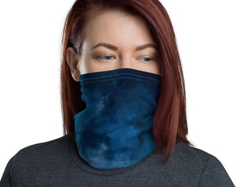 Blue Watercolor Neck Gaiter, Reusable Face Covering