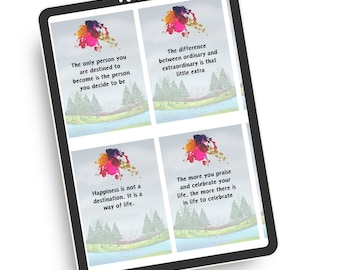 Jeu de 24 cartes d'affirmations positives pour enfants, design sur toile (téléchargement numérique)